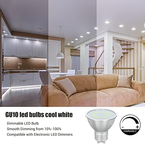 DEWENWILS 10Pack Dimmable GU10 LED Bulbs, 5W (50W Equivalent), Cool White 6000K, 120° Wide Beam GU10 led Bulbs, LED Spot Lights for Ceiling, 350LM Energy Saving Light Bulbs, Christmas Lights
