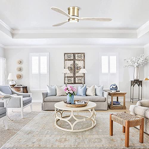 Parrot Uncle Ceiling Fans with Lights Smart 52 Inch Low Profile Flush Mount Ceiling Fan with Remote for Bedroom, Compatible with Alexa, Gold - Thumbnail 7