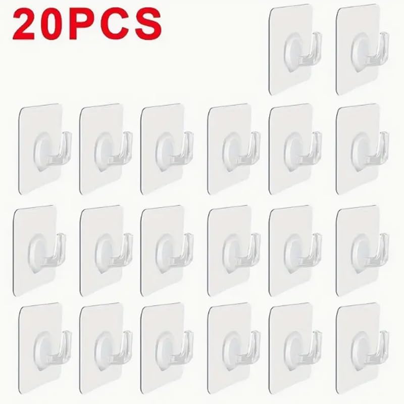 20pcs Transparent Wall Hanging Rack Clothes Hanger Self, Adhesive Door Wall Hook, Perfect for Bathroom & Closet Storage, Utility Hooks