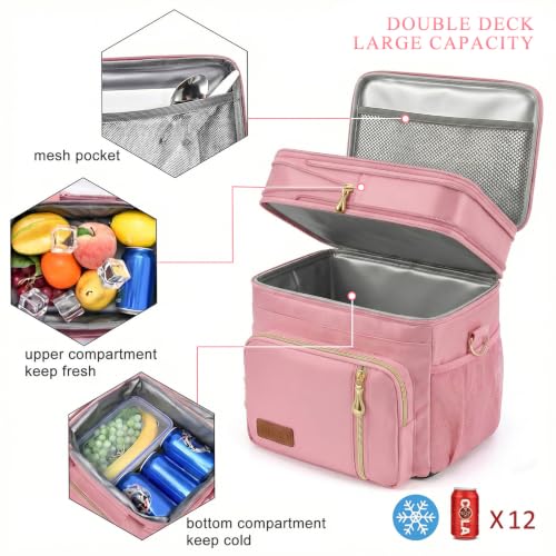 MIYCOO Lunch Bag & Lunch Box for Women Men Double Deck - Leakproof Insulated Soft Large Adult Lunch Cooler Bag for Work, Beach, Picnic, Camping, Travel (Pink,15L) by MIYCOO - Image 4