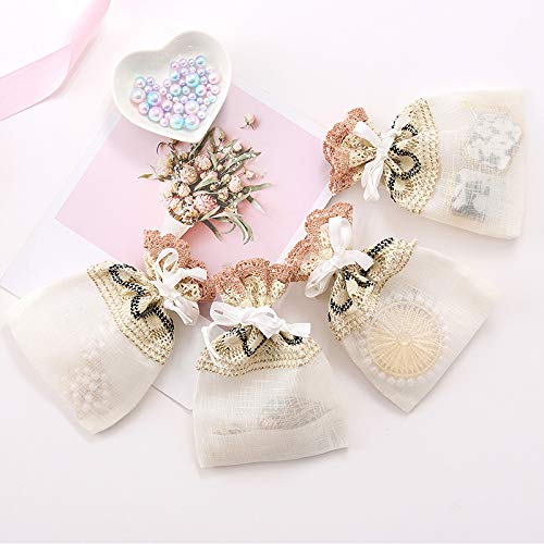 4pcs creative handmade beige wave lace cloth bag slub yarn folding bottom drawstring drawstring pocket jewelry bag