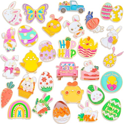 Image of SANNIX 60Pcs Easter Pins, Easter Enamel Lapel Pins Assorted Bunny Eggs Carrot Butterfly Pin Badge Cartoon Backpack Pin Brooches for Clothes Bags Hats Accessories, 30 Styles