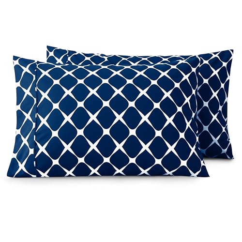 Image of Elegant Comfort Luxury Ultra-Soft 2-Piece Pillowcase Set - 1500 Premium Hotel Quality Microfiber Double Brushed - Wrinkle Resistant, King Size, Bloomingdale Pattern Navy Blue