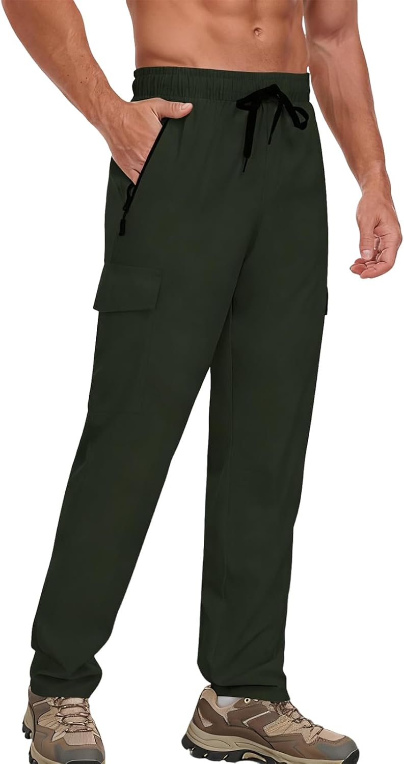 Men Lightweight Joggers Pants Hiking Zipper Pockets Quick Dry Runing Exercise Elastic Waist Sweatpants Cargo