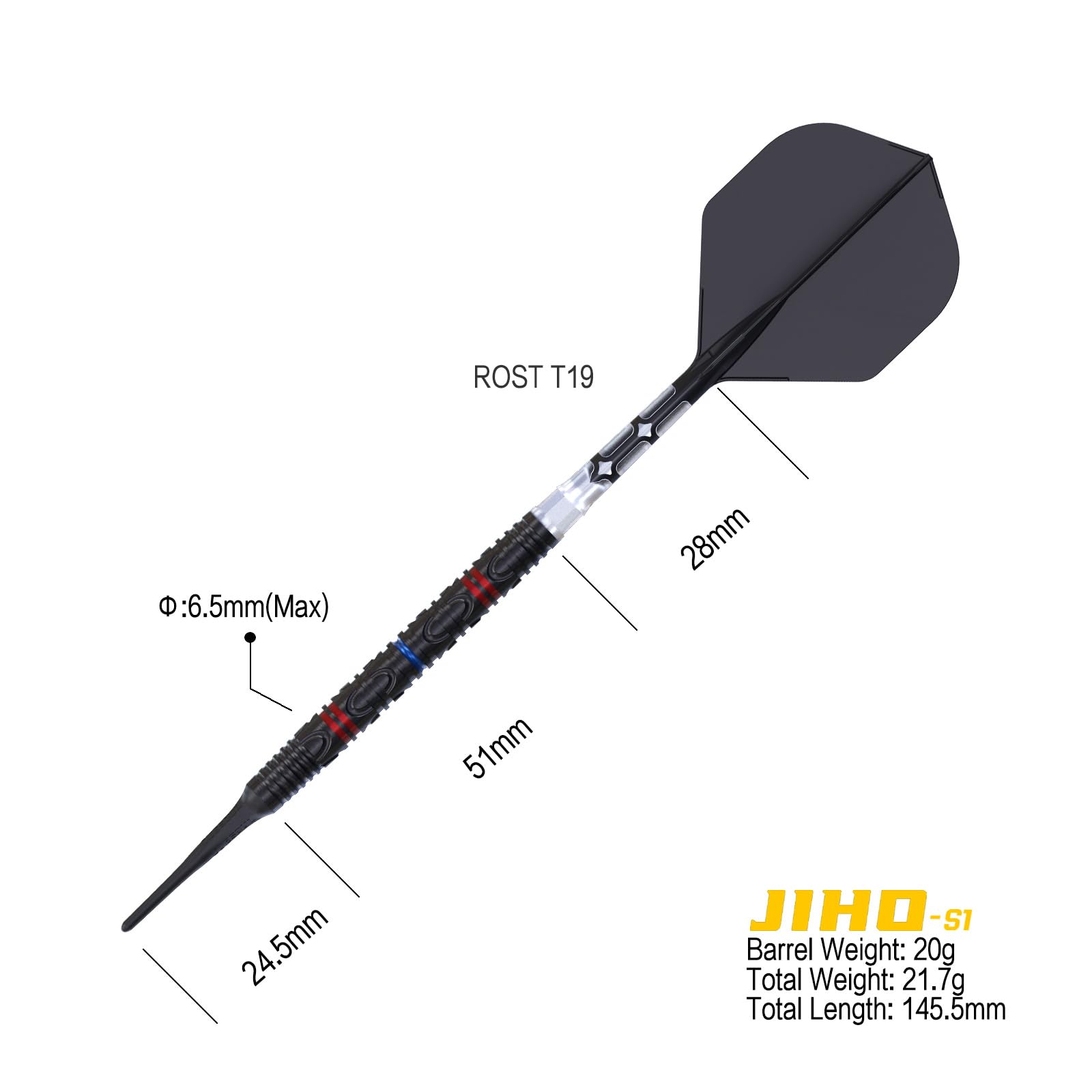 CUESOUL JIHO S1-S8 18g/19g/20g/21g Set di Freccette con Punta Morbida al 90% in tungsteno con Volo Unifying ROST T19