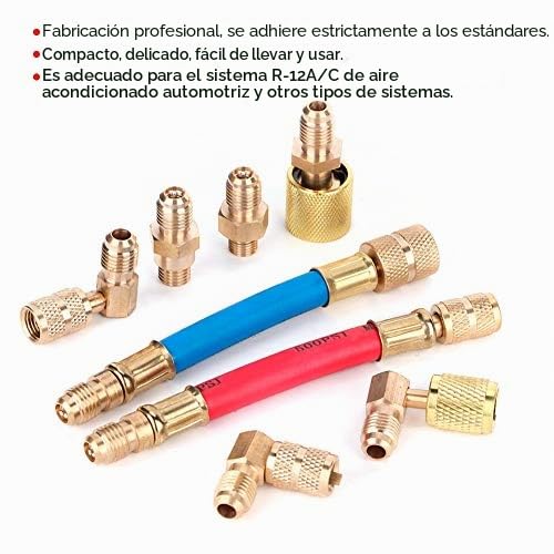 Kit de refrigeración de aire acondicionado compatible con sistemas R 12A/C R134A R12 Juego de 8 mangueras adaptadoras de conector