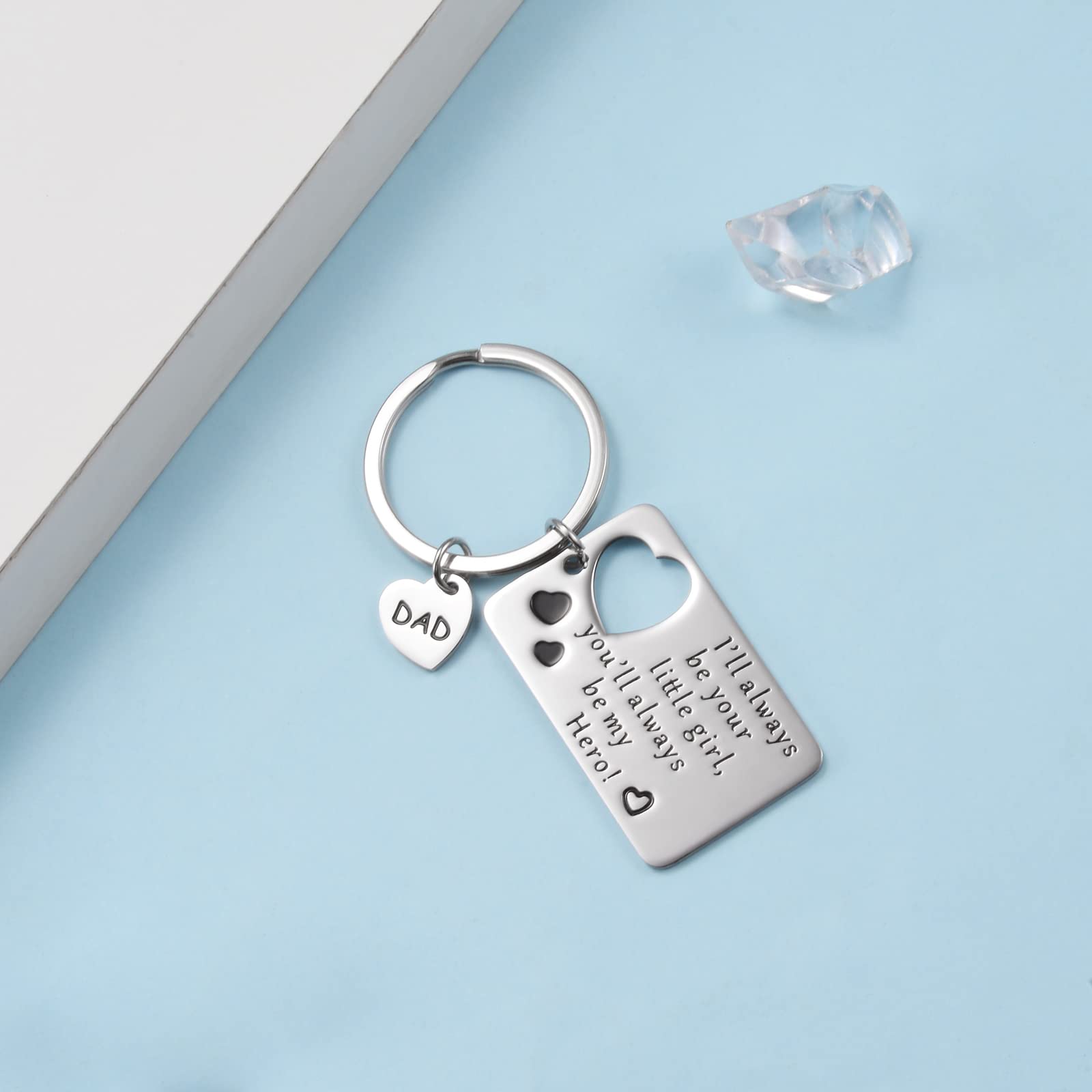 CheersLife Regalo Per La Festa Del Papà,regalo Papa Portachiavi Papà,regalo Di Compleanno Per Uomo Acciaio Inossidabile Portachiavi Con Lettere Informazione Figlia Che Fa Un Regalo a Papà