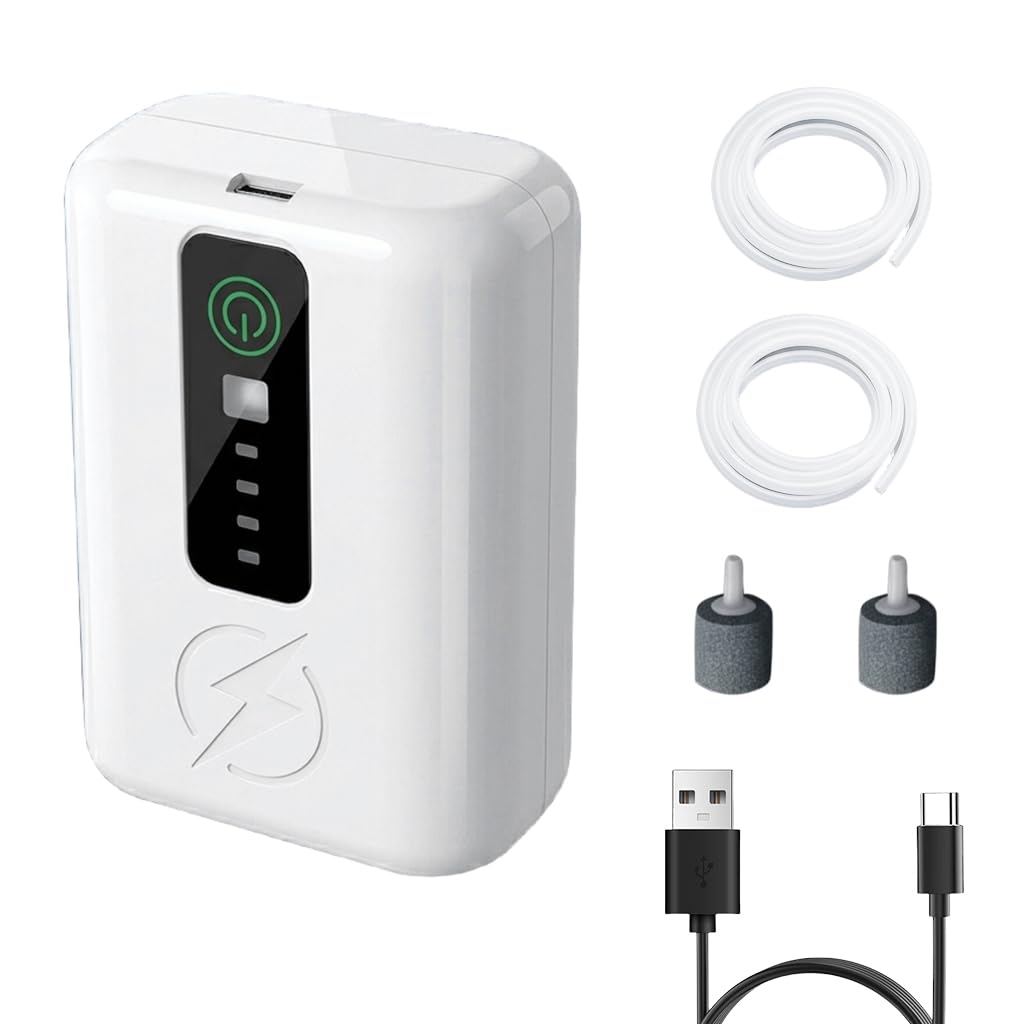 Qpets® Aquarium Air Pump 1500mAh USB Rechargeable Fish Tank Aerator | Compact ABS housing, 1 set, for bait buckets, fishing trips, travel, outages, indoor or outdoor aquatic care and daily needs.-image-35