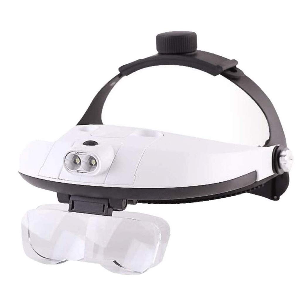 Kopfmontierte Lupenbrille mit Abnehmbarer Heller LED-Kopflampe – 5 austauschbare Linsen: 1,0-fache, 1,5-fache, 2,0-fache, 2,5-fache, 3,5-fache Vergrößerung