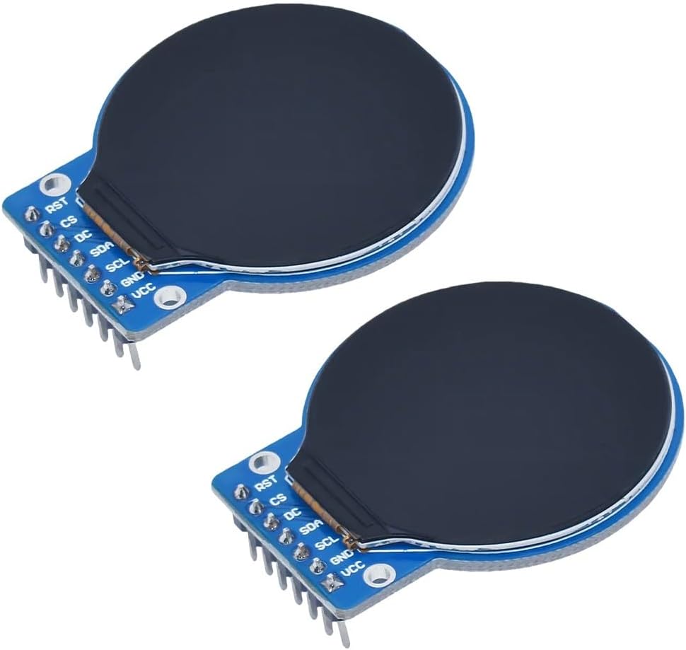 2-Pack 128 Inch Round TFT LCD Display Module with GC9A01 Driver and SPI Interface for Arduino and Raspberry Pi