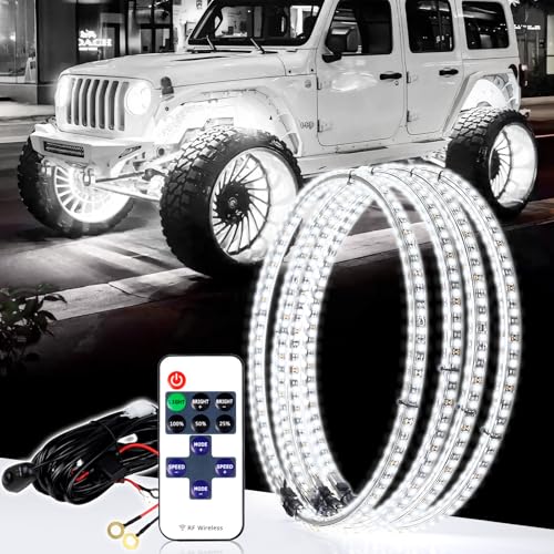 Yiswhis 15.5 Inch Cool White Rim Lights,Wheel Light for Cars,Pure White Wheel Lights,6500k Cool White,IP68 Waterproof,Rocker Switch Control,Double Row LED Beads(4 Pcs )