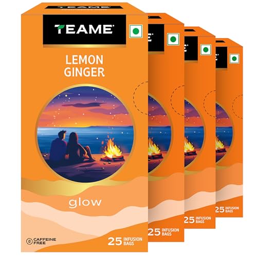 Image of TE-A-ME Lemon Ginger 25 Infusion Bags | Tasty Blend of Zesty Lemon & Spicy Ginger, Boosts Immunity, Rich in Anti-oxidants, Caffeine-Free | Enjoy as Hot or Iced Tea | Pack of 4