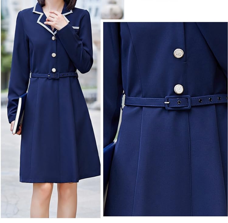 Vestido Elegante De Verano para Mujer, De Manga Larga, hasta La Rodilla, con Solapa con Muescas y Botones, con Cinturón, para Oficina, para Estar En Casa, Formal, para Profesores, Ropa De Trabajo
