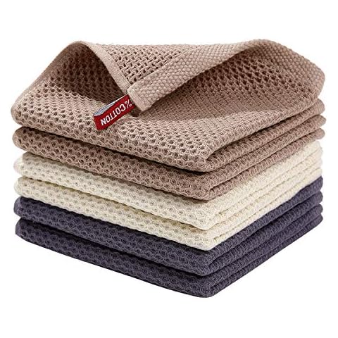 Homaxy 100% Cotton Waffle Weave Kitchen Dish Cloths, Ultra Soft Absorbent Quick Drying Dish Towels, 12x12 Inches, 6-Pack, Mixed Color Cover