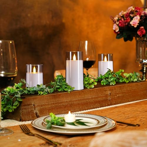 Image of Homemory Realistic Flickering Flameless Candles with Remote Control & Timer | LED Fake Electric Pillar Candles Battery Operated for Home, Datting, Christmas Decor, White, Set of 3