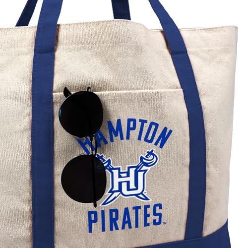 Hampton University Pirates Arched Canvas Tote Bag With External Pocket, Reusable Shoulder Bag for Shopping, Beach, Royal