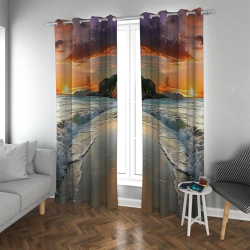 UIRINGART Cortinas Opacas de Amanecer en la Playa Paisaje de Isla Tropical Cortinas con Aislamiento térmico Cortinas de Ventana insonorizadas para la Sala de Estar del Dormitorio 2 Paneles H229xB168