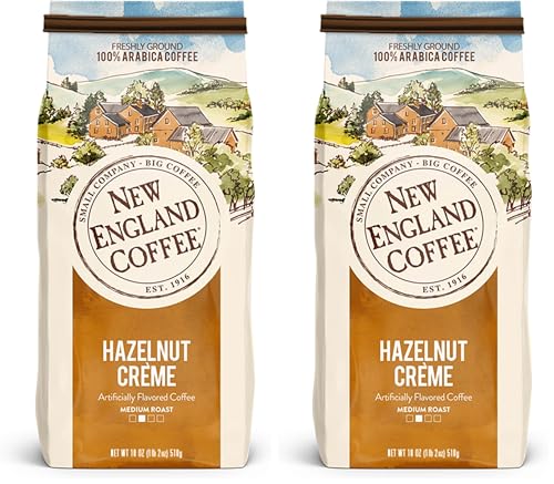 Image of New England Coffee Hazelnut Creme Medium Roast Ground Coffee, 18oz Bag (Pack of 2)