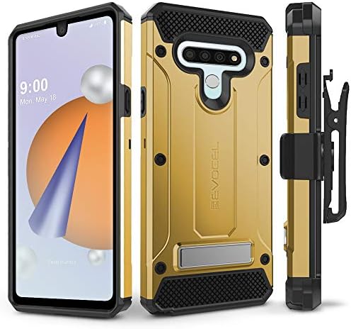 Evocel Explorer Series Pro Phone Case Compatible with LG Stylo 6 with Glass Screen Protector and Belt Clip Holster, Gold