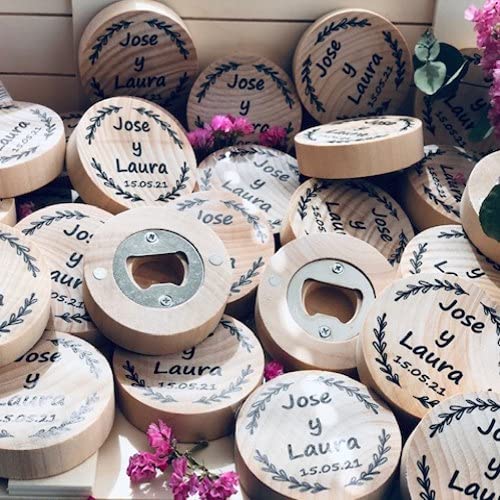 Set de 6 Abrebotellas de Madera con Imán - Regalo Personalizado - Regalos Originales - Regalos Enamorados, Parejas - Detalles de Boda, Comunión, Bautizo