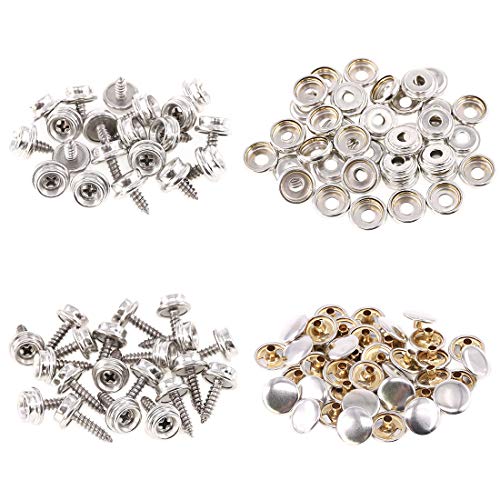 Keadic 120Pcs Stainless Steel Snap Button Kit Marine Grade Canvas And Upholstery Boat Cover Snap Button Fastener Kit With 2Pcs Setting Tools For Furniture Canvas Fabric Boats - Silver（40 Sets） #TOP4