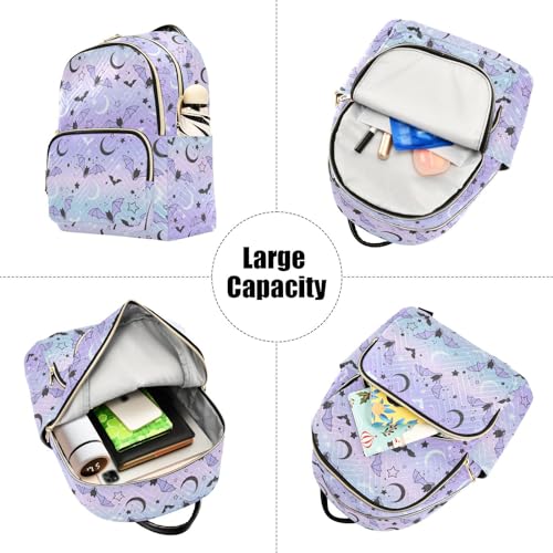 Image of Mini Backpack Purple Bat Moon Fashion Backpack Purse for Women,Handbag Shoulder Bag Casual Daypack, Ladies Gift for College Work (S)