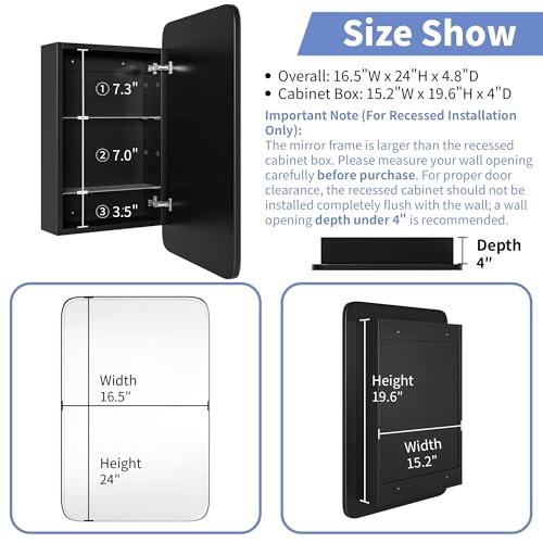 Image of AGDULL Medicine Cabinet with Frameless Mirror, Overall 16.5 inch W x 24 inch H