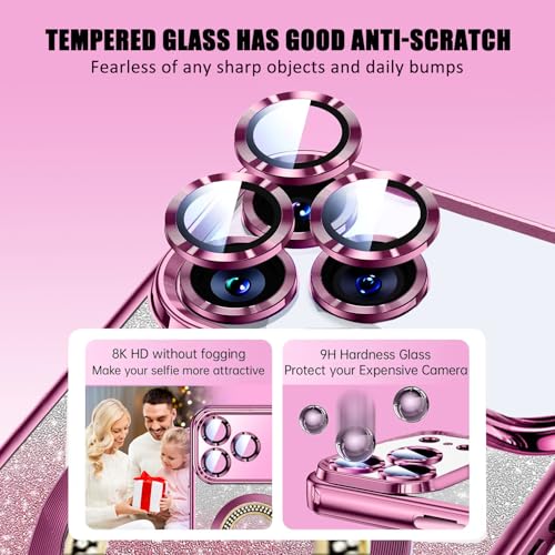Image of Misscase for iPhone 17 Pro Magnetic Glitter Case Compatible with MagSafe,Full Protection Slim Shockproof Anti-Scratch Case with Camera Lens Protector Plating Bling Dust-Proof Net Pink