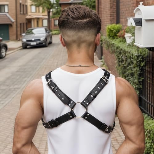 Chest Harness Belt Costume for Men, Men's Body Belt, Adjustable PU Leather Male Punk Chest Shoulder Harness Muscle Show Fashion Costumes for Cosplay Party2