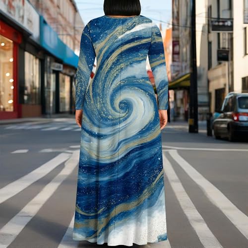 Image of PinkPatty Plus Size Maxi Dress for Curvy Women Crew Neck Long Sleeves Casual Dress Vacation Sundresses with Pockets