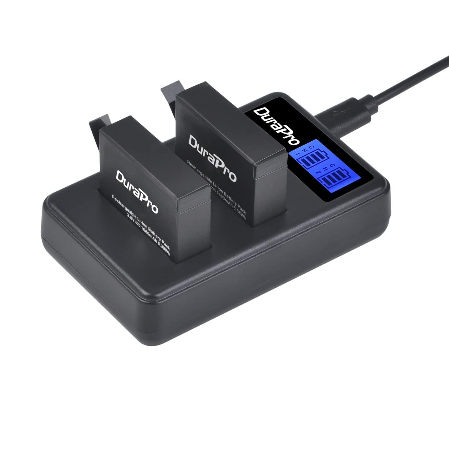 DuraPro Batterie ahdbt - 401 (Pack de 4) 1680mah + LCD Double Chargeur USB pour gopro Hero 4 Noir/Argent Appareil Photo
