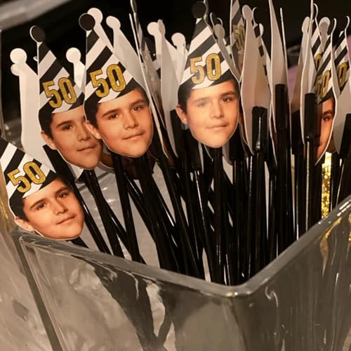 Drink Stirrers Personalized With Face, 50th Birthday Stir Sticks Custom Party Decorations, 30th, 40th Retirement, Custom Photo Swizzle Sticks