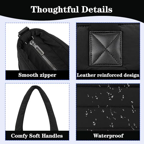 Image of Office Bag for Woman, Tote Bag for College Girls, Spacious Tote Bags for Women, Travel Bag for Daily Commute, Gym Bag for Women, Shoulder Bag for Busy Professionals, Black Large Capacity Puffy Handbag