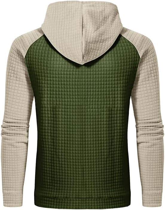 ZOCANIA Sweatshirts for Men Long Sleeve Waffle Knitted Sweater Drawstring Hoodies Mens Color Block Pullover Casual Hoody - Image 5