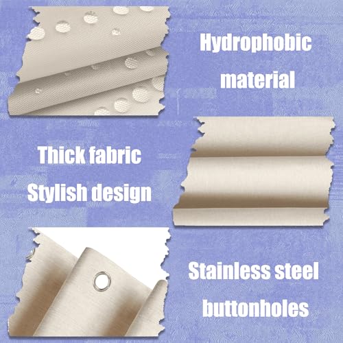 Rideau de douche tissu polyester avec œillets métalliques blanc cassé - 6