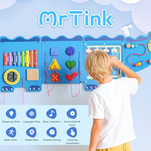 Image of Spacocld Crocodile Sensory Toys Activity Wall Panels - Montessori Busy Board, Toddler Learning Panel, Wall-Mounted Playroom /Daycare Educational Toys, Interactive Wooden Gift for Kids 3-6, Blue