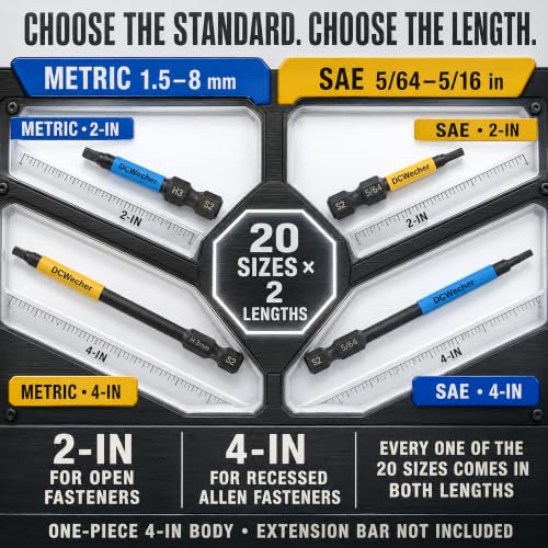 Image of DCWecher 40PCS Allen Wrench Drill Bit Set 2-In 4-In Long Impact Hex Bit Set