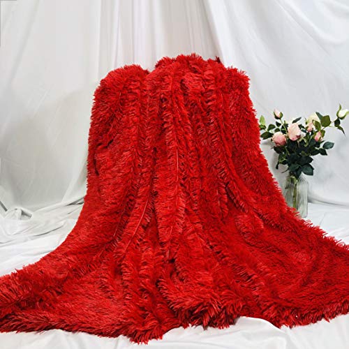 Myru Plush Super Soft Blanket Bedding Sofa Cover Furry Fuzzy Fur Warm Throw Qulit Cozy Couch Blanket for Winter (63"x79", Pure Red) - Image 2