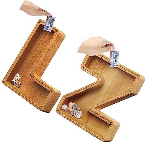 Piggy-Bank For Kids Boys Girls Large Piggy Banks 26 English Alphabet Letter,Personalized Wooden,Transparent Money Saving Box Custom Text Name Diy Creative Gift For Real-Money (L+Z) #TOP13