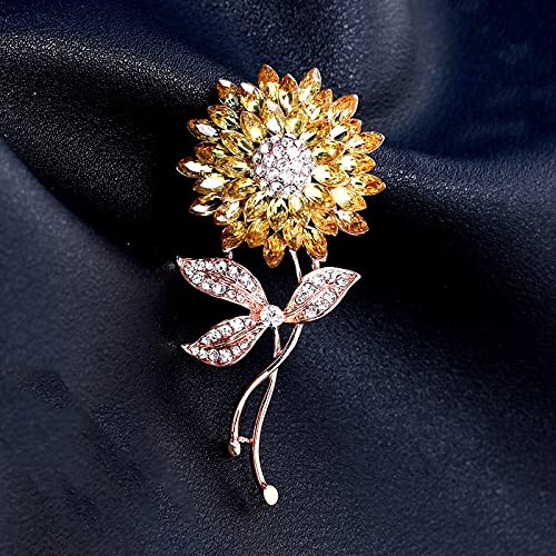 Damen-Brosche, Kristall-Sonnenblumen-Brosche, Roségoldfarben, Damen-Broschen, Anstecknadeln für Mantel, Anzug, Kleid, Accessoires, Exquisite Broschen (hellgelbes Gold C