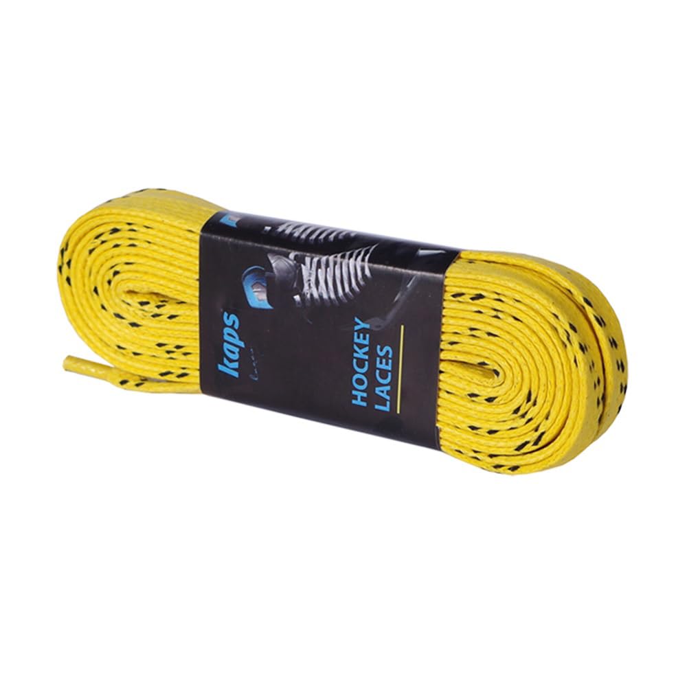 Kaps Professional Ice Hockey Skate Laces Waxed, Inline Roller Blading Skating, Quality Cotton, Made in Europe (274 cm - 108 inch - Yellow)