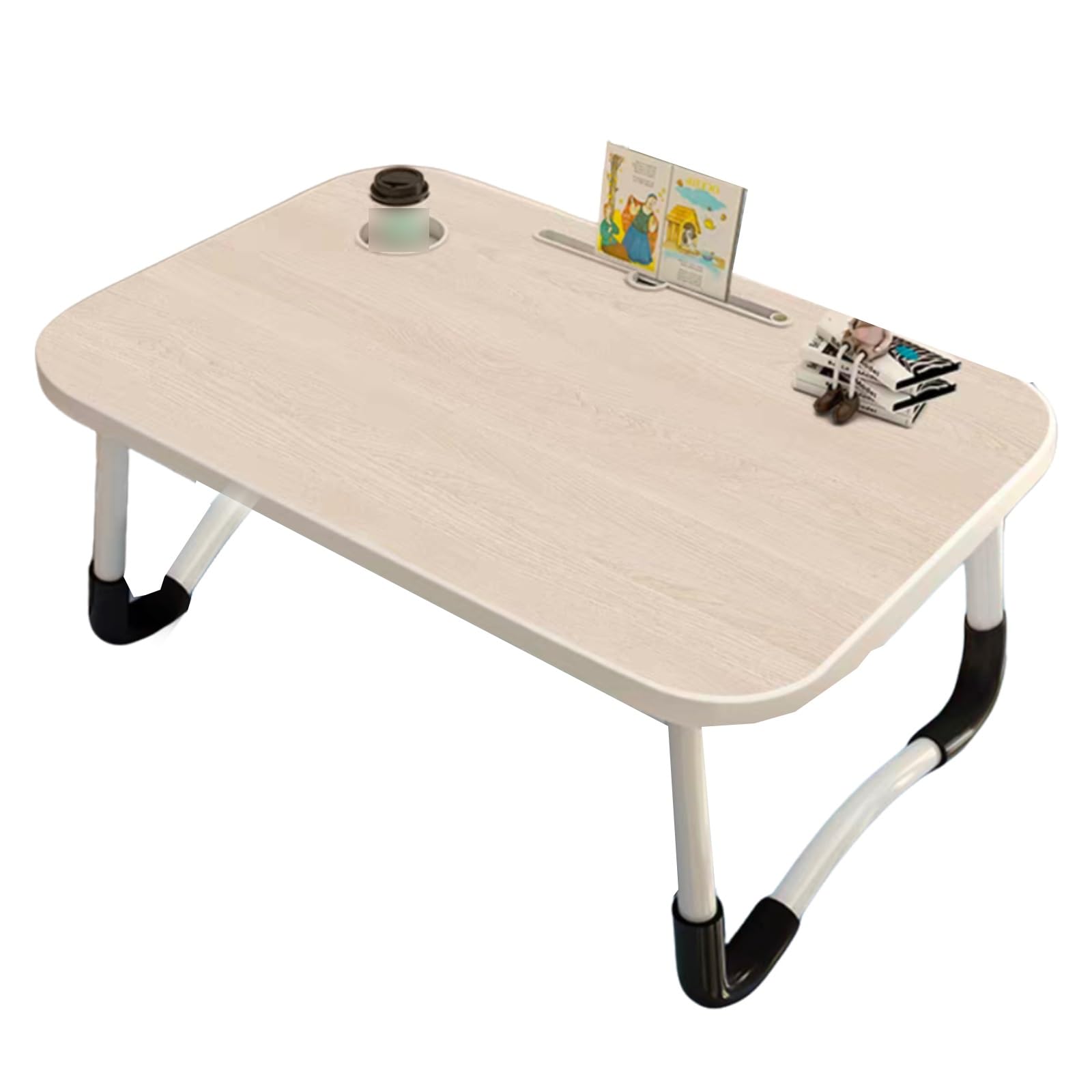 Tavolino Pieghevole con Porta Bicchiere E Leggio for Tablet, 60x40 Cm, Salvaspazio, Facile da Trasportare, Ideale for Soggiorno, Camera, Aree Relax E Smart Working(Original Wood Colour)