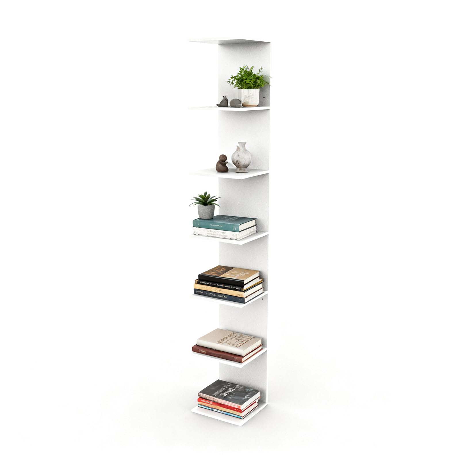 buybyroom 6-tier Corner Shelf Unit Wall Mounted, Corner Unit for Living Room, Study, Kitchen, Bedroom, White Shelving Unit