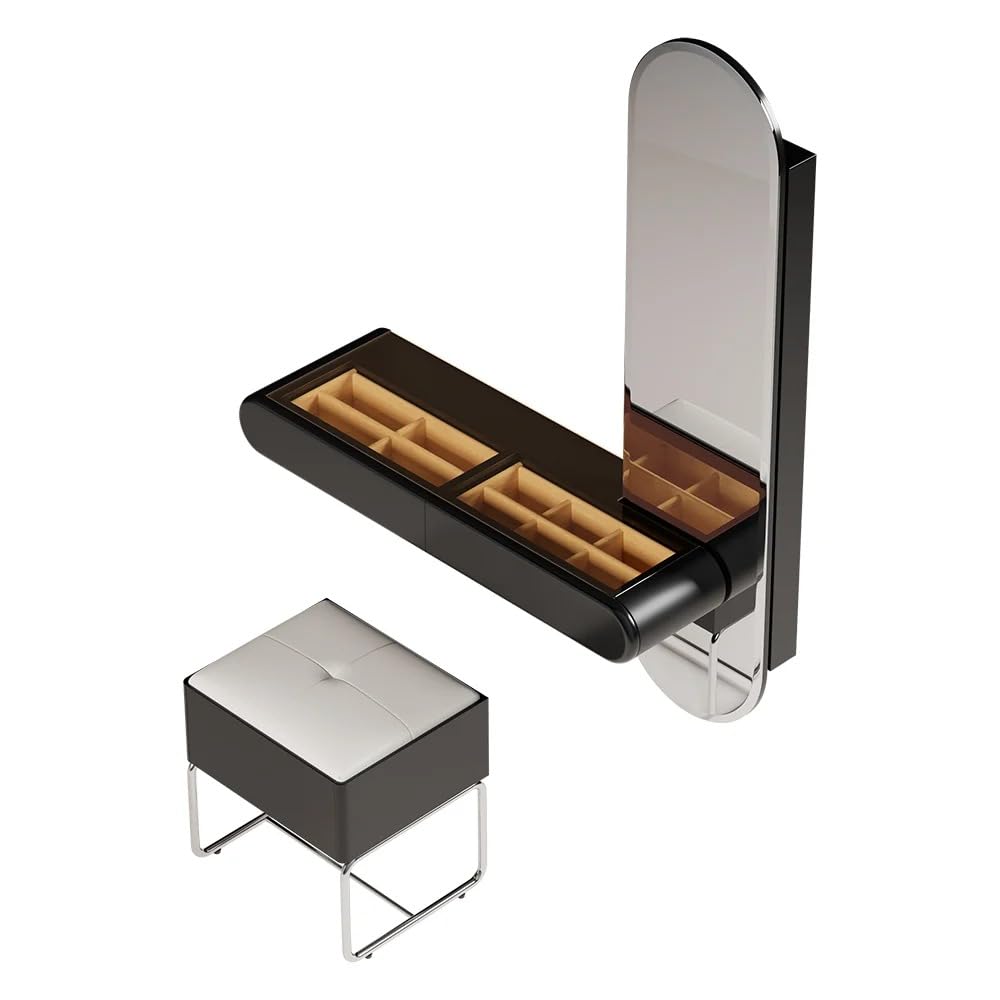 NG Decor Modern Black Makeup Vanity Set Mirrored Dressing Table with Jewelry Storage & Glass Top-image-18