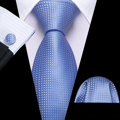 Image of Barry.Wang Ties for Men Silk Tie Sets Polka Dot Woven Necktie Pocket Square Cufflinks Business Wedding
