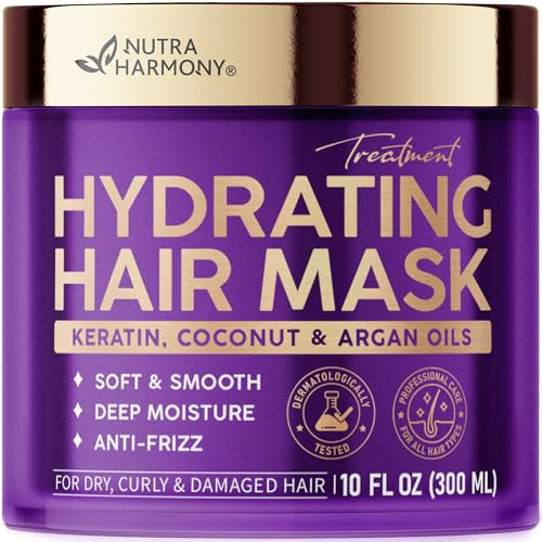 Hydrating Hair Mask - Deep Conditioning Treatment for Dry, Frizzy & Damaged Hair - Keratin Mask with Coconut & Argan Oils, Collagen & Wheat Protein - Smooths, Softens & Controls Frizz, Curl-Safe, 10oz
