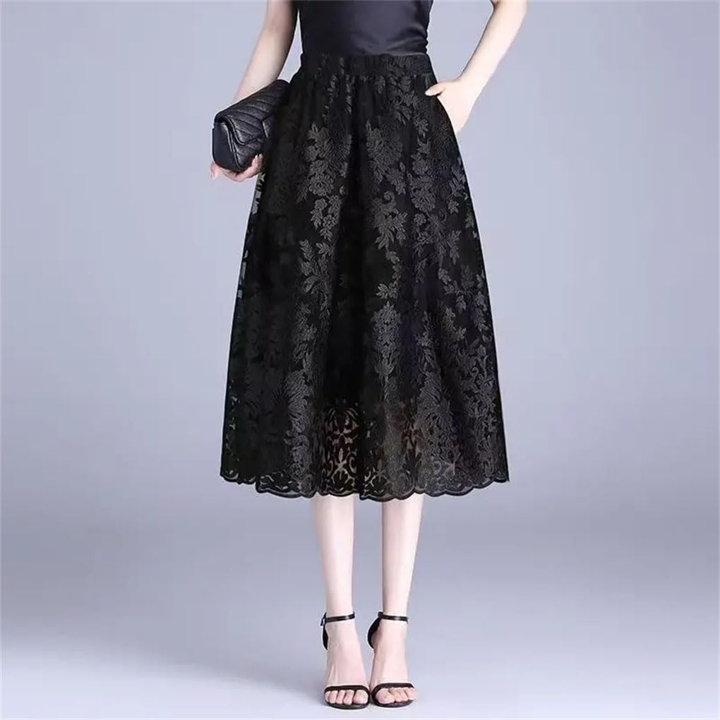 Jupe en gaze brodée taille haute A-Line en dentelle pour femme