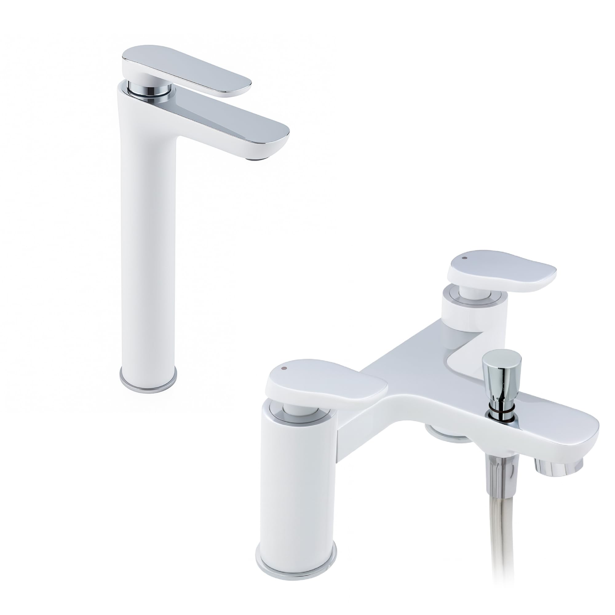 Gervasi - Juego de grifo para lavabo y ducha, color blanco y cromado, con dos palancas con auricular