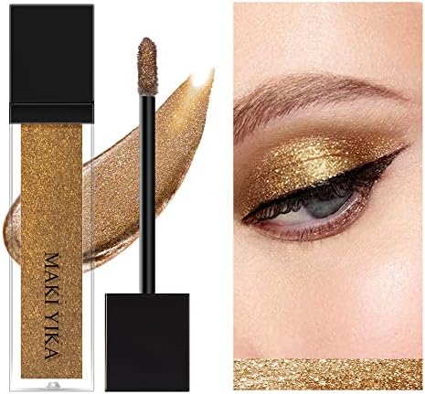 MAKI YIKA Liquid Glitter Eyeshadow, Metallic Eye Shadow High Pigment, Sparkle Eyeshadow Quick Dry, Shimmer Eye Makeup for Party Office Daily Use (Pecan #5)