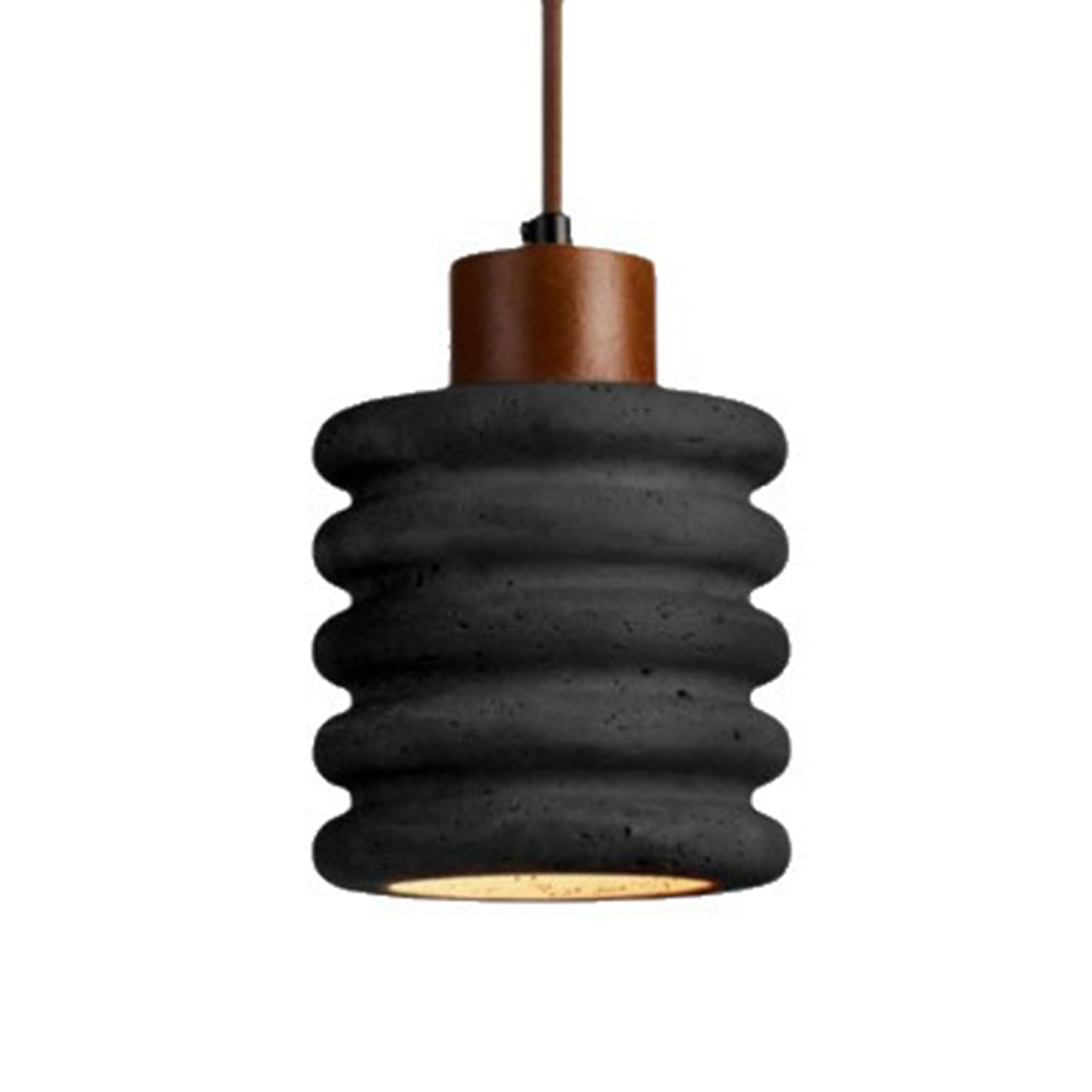 MTNROO Black Travertine Pendant Lamp Fixture Curved 6.3 in Hanging Lights Natural Porous Travertine Stone with A Decorative Wooden Handle E27 Base Wabi-sabi Style for Living Room Bedside Dining Room